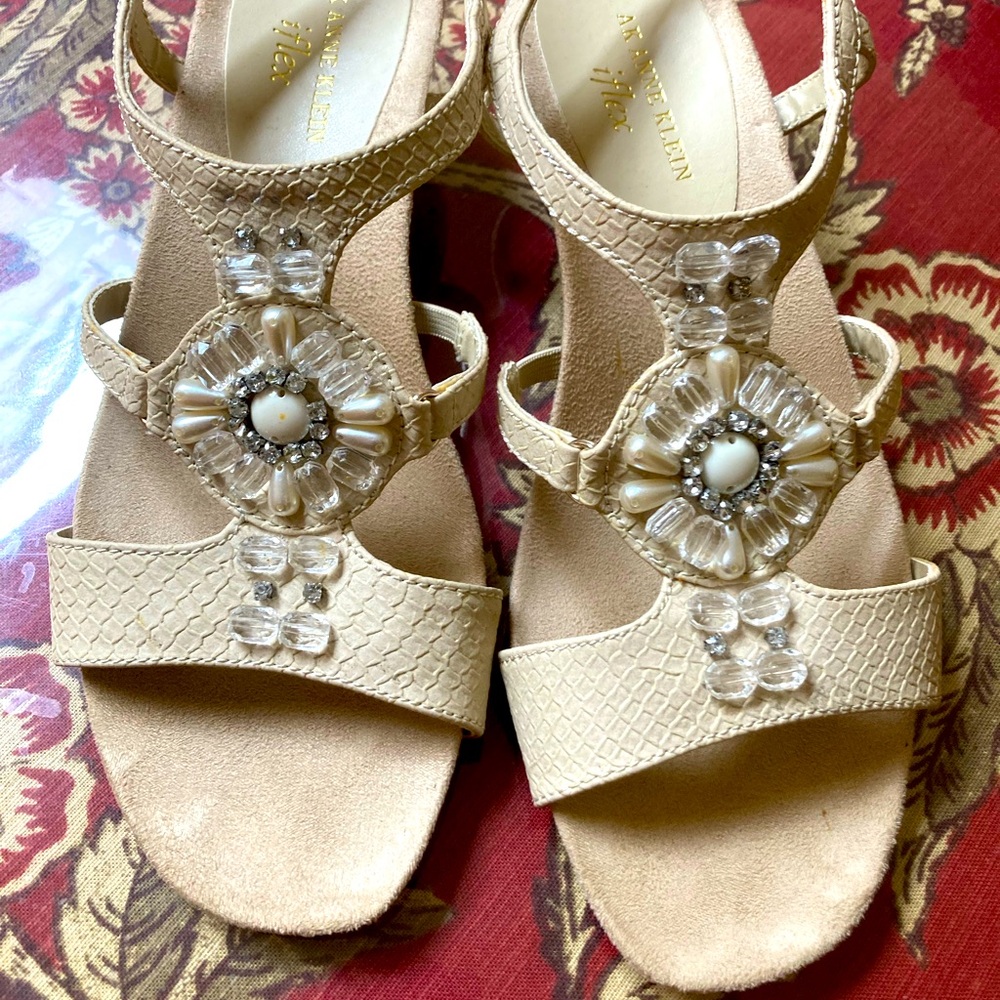embellished Beige leather sandals